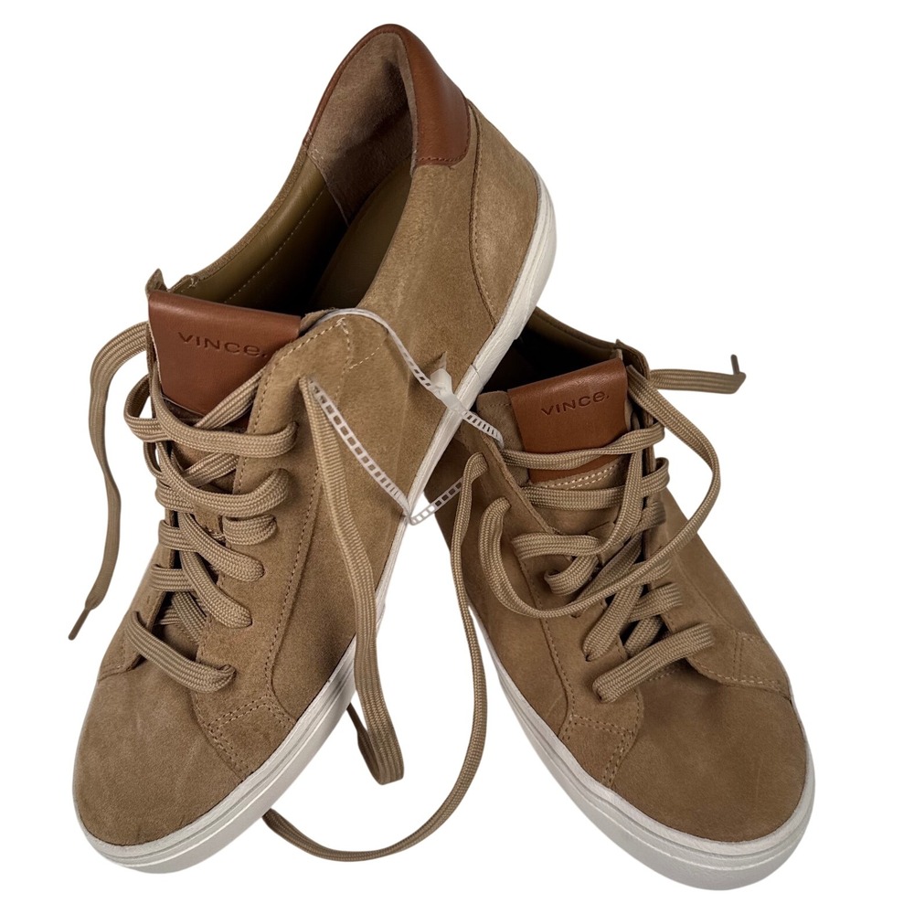 Vince Mens Tan Suede Low Top Sneakers Leather Trim Lace Up Men Size 10 US NWOT